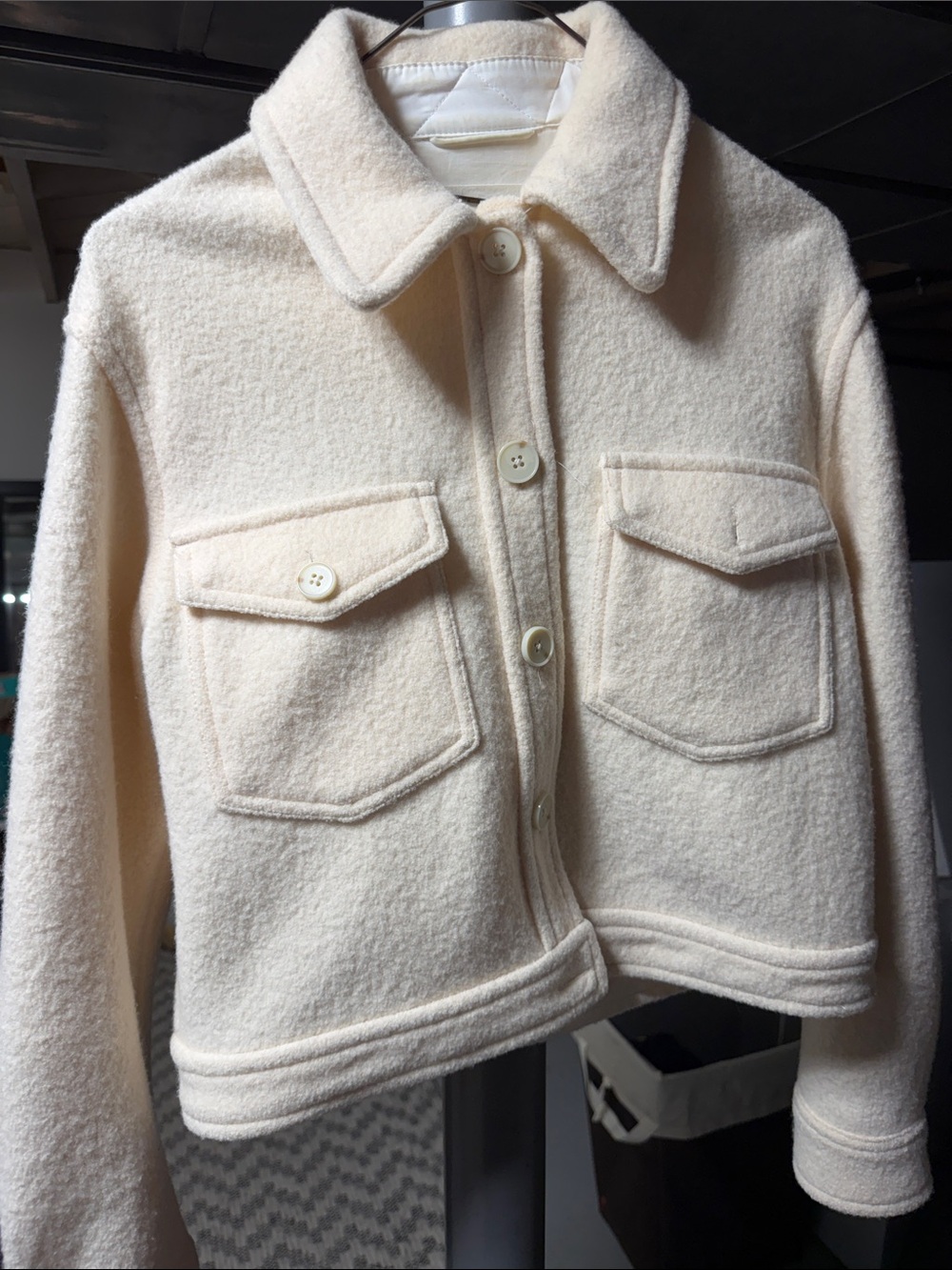 Wilfred Cream Button-Front Wool-Blend Jacket